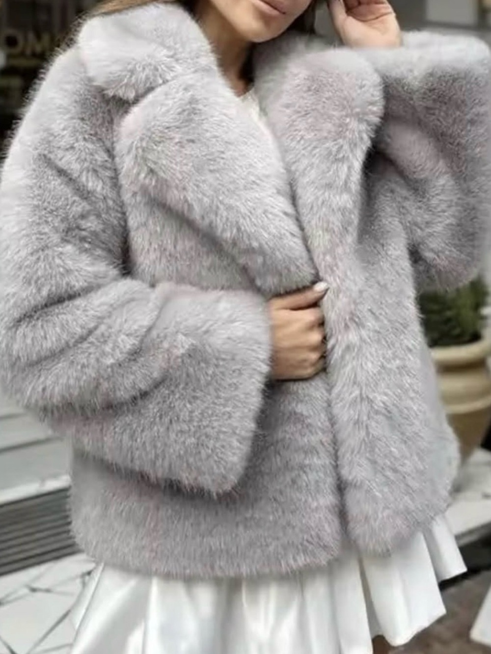Lux Faux Fur Short Jacket in Light Gray - Women's Coat